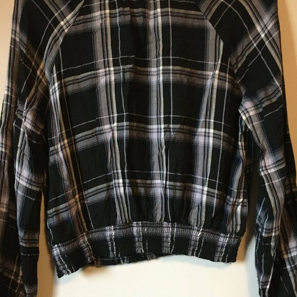 Black & White Plaid Rayon Ruch Waist Crop Top - Picture 7 of 15